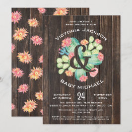 Rustic Watercolor Succulent Baby Shower Inbjudningar
