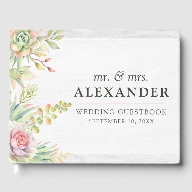 Rustic Watercolor Succulent Desert Cactus Bröllop Gästböcker (Framsida)