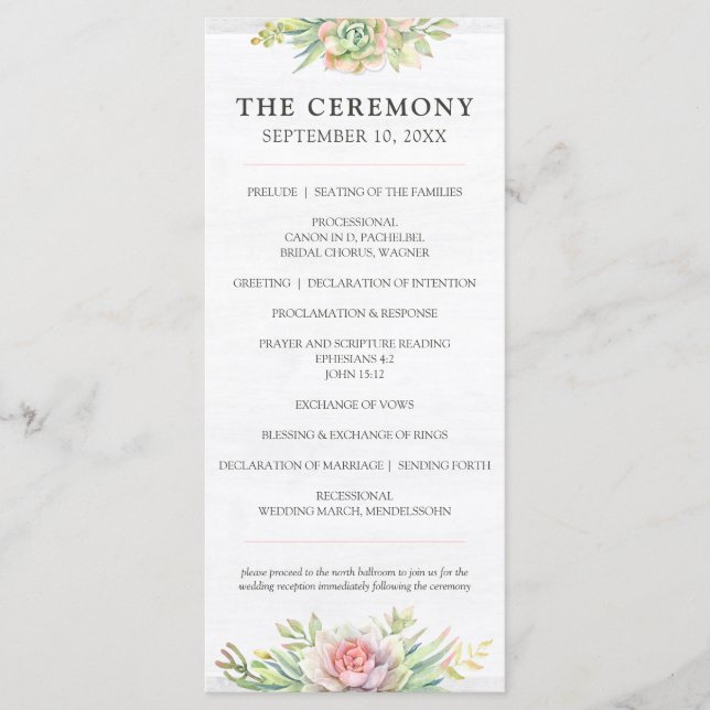 Rustic Watercolor Succulent Desert Cactus Bröllop Program (Framsida)