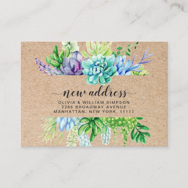 Rustic Watercolor Succulent Flytta Announcement Tilläggskort (Framsida)
