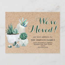 Rustic Watercolor Succulent Flytta Announcement Vykort