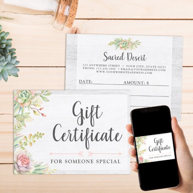 Rustic Watercolor Succulent Gift-kort Inbjudningar (Skapare uppladdad)