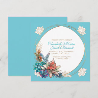 Rustic Watercolor Succulent, teal Bröllop Inbjudningar