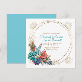 Rustic Watercolor Succulent, teal Bröllop Inbjudningar