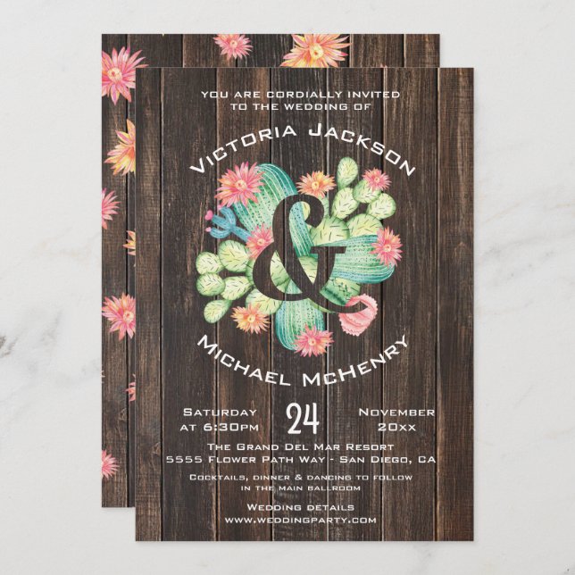 Rustic Watercolor Succulent Wedding bjudande Inbjudningar (Fram/baksida)