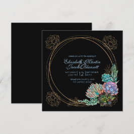 Rustic Watercolor Succult, blue & black Bröllop Inbjudningar