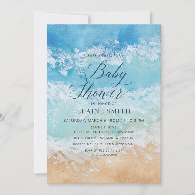 Rustic Watercolor Summer Sea Beach Baby Shower Inbjudningar (Framsida)