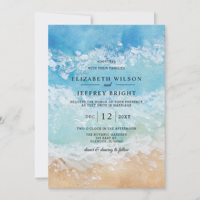 Rustic Watercolor Summer Sea Beach Wedding Inbjudningar (Framsida)