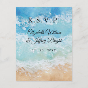 Rustic Watercolor Summer Sea Beach Wedding OSA Inbjudan Vykort