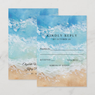 Rustic Watercolor Summer Sea Beach Wedding OSA Kort