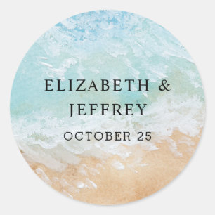 Rustic Watercolor Summer Sea Beach Wedding Runt Klistermärke