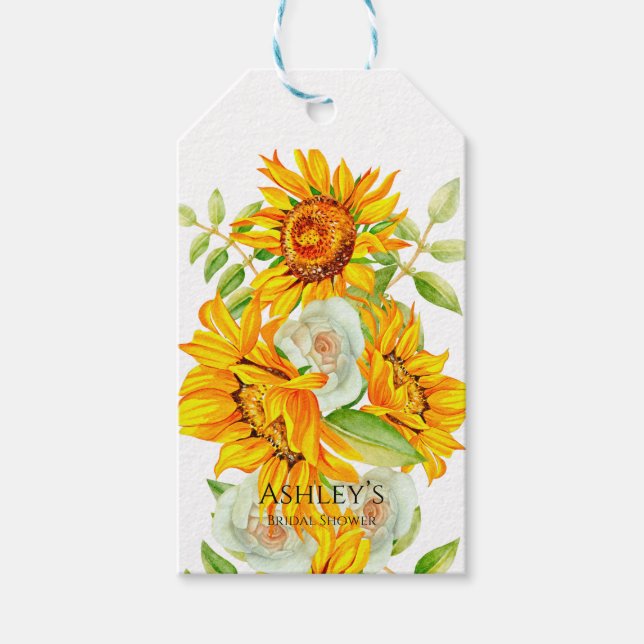Rustic Watercolor Sunblommor Möhippa Presentetikett (Framsidan)
