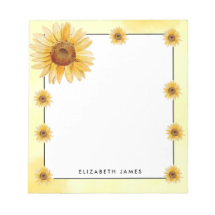 Rustic Watercolor Sunblommor Personlig Anteckningsblock
