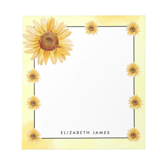 Rustic Watercolor Sunblommor Personlig Anteckningsblock (Framsida)