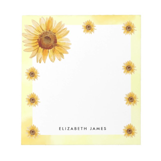 Rustic Watercolor Sunblommor Personlig Anteckningsblock (Framsida)
