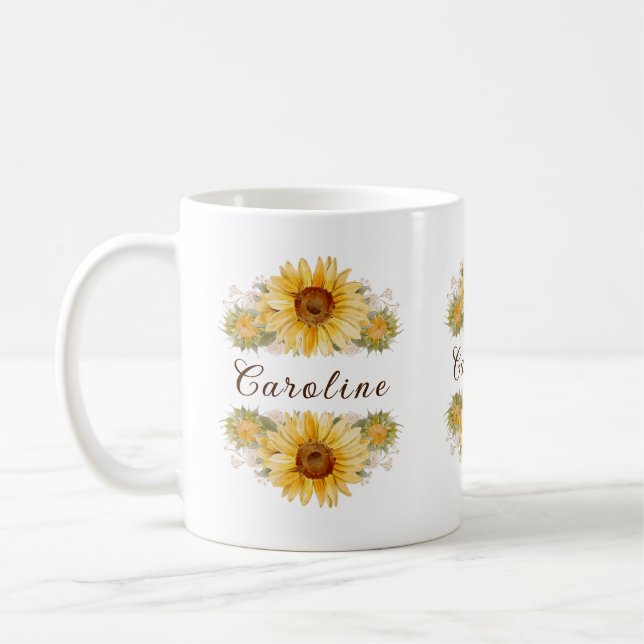 Rustic Watercolor Sunblommor Personlig Kaffemugg (Vänster)