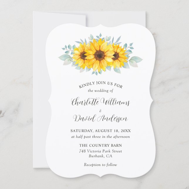 Rustic Watercolor Sunflower Greenery Wedding Inbjudningar (Framsida)