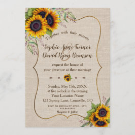 Rustic Watercolor Sunwers Linen Canvas Bröllop Inbjudningar