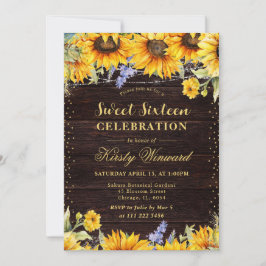 Rustic Watercolor Sunwers Sweet 16 Inbjudningar