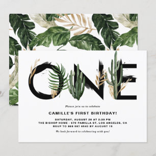 Rustic Watercolor Tropical Löv First Birthday Inbjudningar