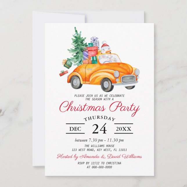 Rustic Watercolor Truck Christmas Party Invitation Inbjudningar (Framsida)