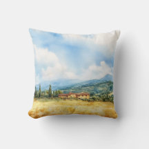 Rustic Watercolor Tuscan Mediterranean Countryside