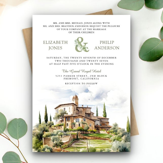 Rustic Watercolor Tuscany QR Code Bröllop Inbjudningar (Skapare uppladdad)