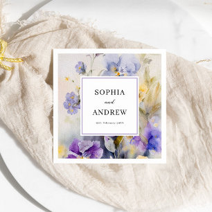 Rustic Watercolor Violets Bröllop Pappersservett