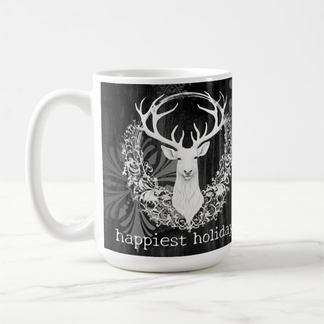 Rustic Watercolor White Reindeer Kaffemugg (Vänster)