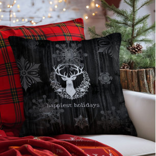 Rustic Watercolor White Reindeer Kudde