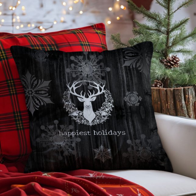 Rustic Watercolor White Reindeer Kudde (Rustic Watercolor White Reindeer Throw Pillow)