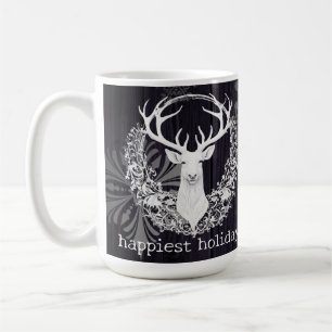 Rustic Watercolor White Reindeer Lila Kaffemugg