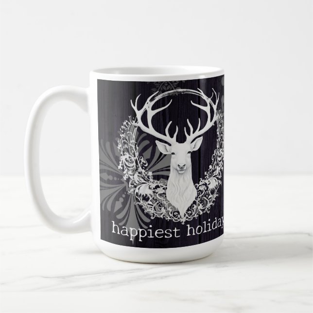 Rustic Watercolor White Reindeer | Lila Kaffemugg (Vänster)