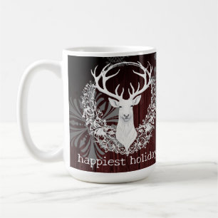 Rustic Watercolor White Reindeer   Röd Kaffemugg