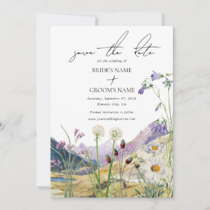 Rustic Watercolor Wildblomberget Bröllop Spara Datumet
