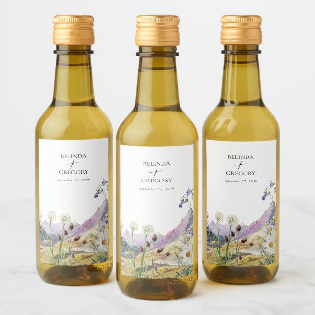 Rustic Watercolor Wildblomberget Bröllop Vinetikett (Flaskor)