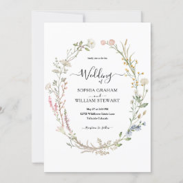 Rustic Watercolor Wildblomme Theme Boho Bröllop Inbjudningar