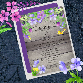 Rustic Watercolor Wildblommor Lila Blue Bröllop Inbjudningar