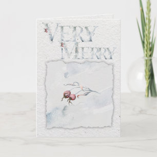 Rustic Watercolor Winter Berry jul Kort