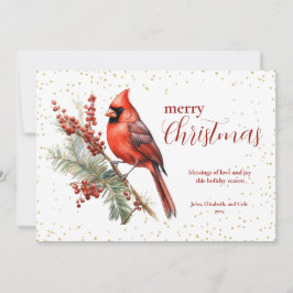 Rustic Watercolor Winter Cardinal Holly Gren Julkort