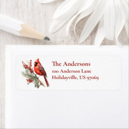 Rustic Watercolor Winter Cardinal Holly Gren Returadress Etikett