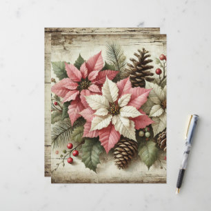 Rustic Watercolor Winter Poinsettia Papper