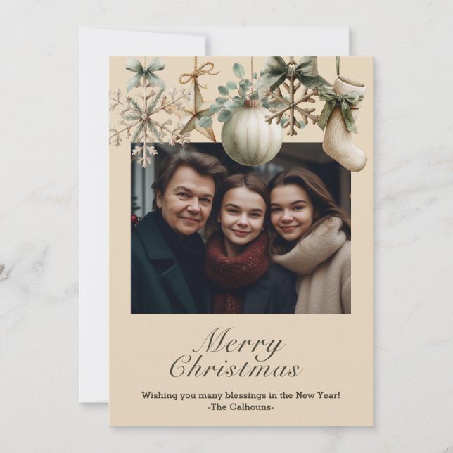 Rustic Watercolor Wooden Snowflake Christmas Photo Julkort (Framsida)