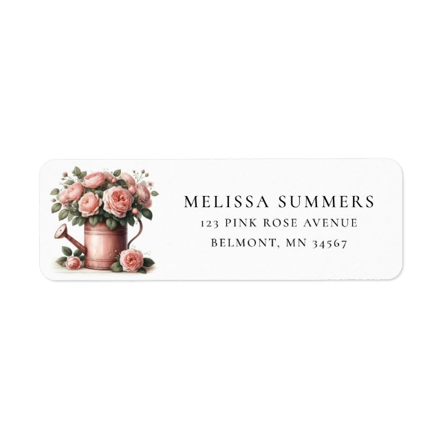 Rustic Watering Can Rosa ros Returadress Etikett (Framsidan)