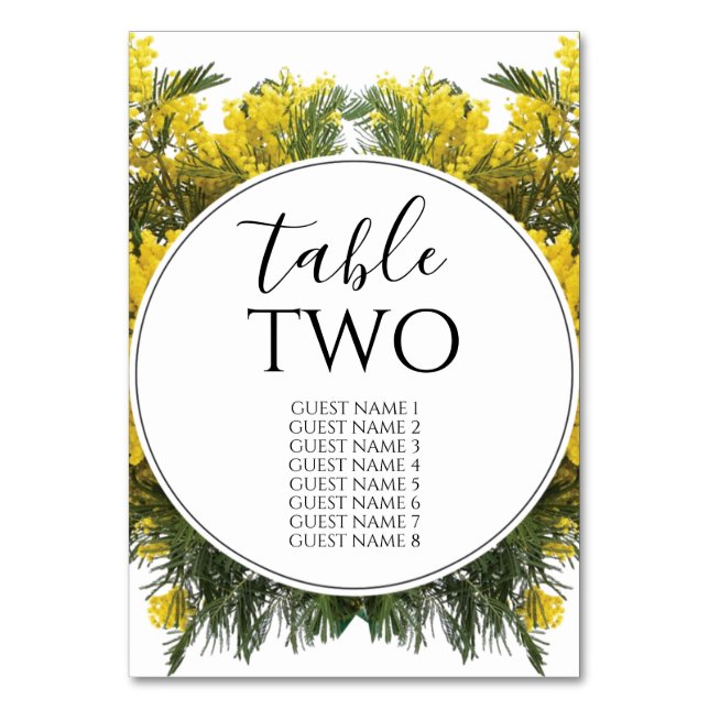 Rustic Wattle Acacia Bröllop Guest Namn Bordsnummer (Framsidan)