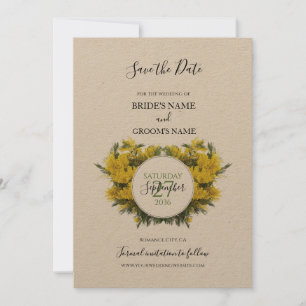 Rustic Wattle Acacia Bröllop spara datum Datumet