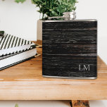 Rustic Weasted Black Wood Bröllop Monogram Fickplunta<br><div class="desc">Denna enkla,  roliga monogramdesign är klassisk. Den här kolven ger en underbar gåva till ditt speciella tillfälle.</div>