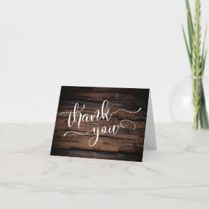 Rustic Weasted Brown Wood Typography Bröllop Tack Kort