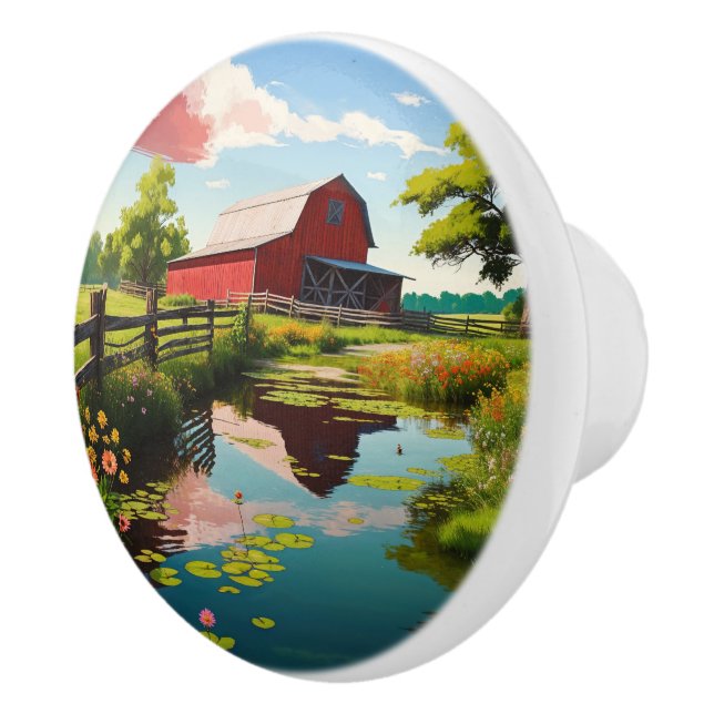 Rustic Weasted Red Barn and Lilly Pond Knopp (Höger)