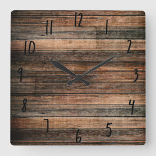 Rustic Weasted Wood Brown Barn Land Fyrkantig Klocka